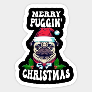 Pug Funny Merry Puggin Christmas Sticker